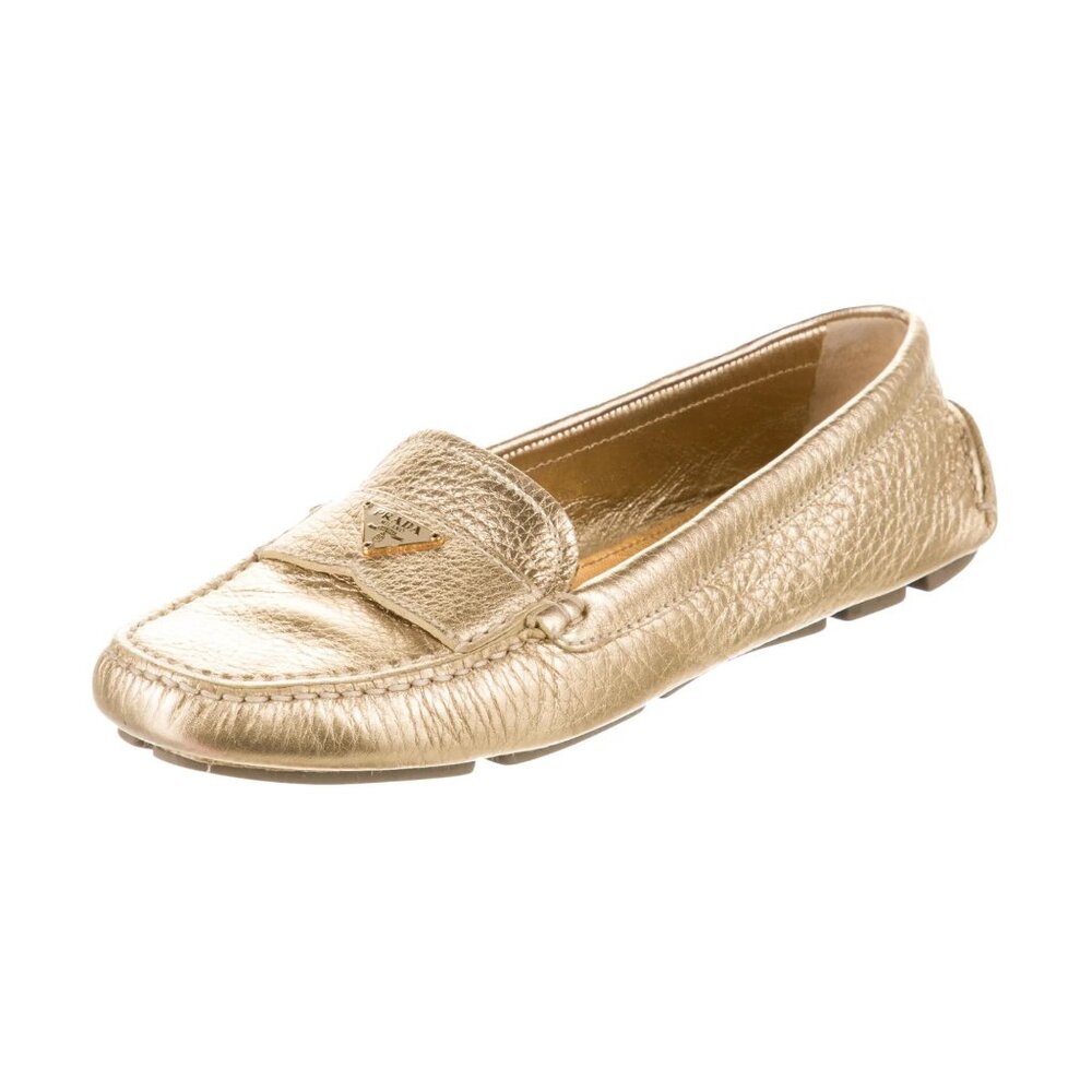 Prada Gold Metallic Leather Loafers Size 7